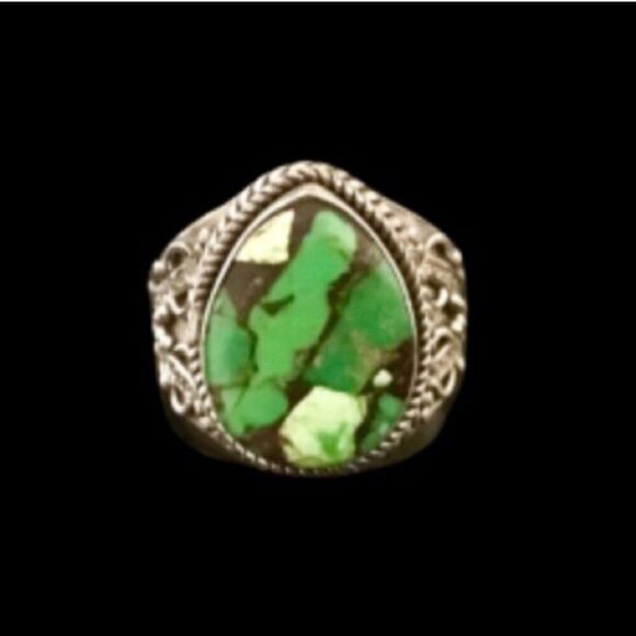 VINTAGE Green Turquoise Sterling Silver 925 Ring Sz 6-1/2 - Picture 7 of 9
